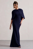 Kianne Navy Draped Short Sleeve Maxi Dress