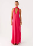 Alicia Satin Halter Maxi Dress Fuchsia