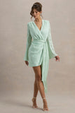 Doreen Mint Long Sleeve Wrap Mini Dress
