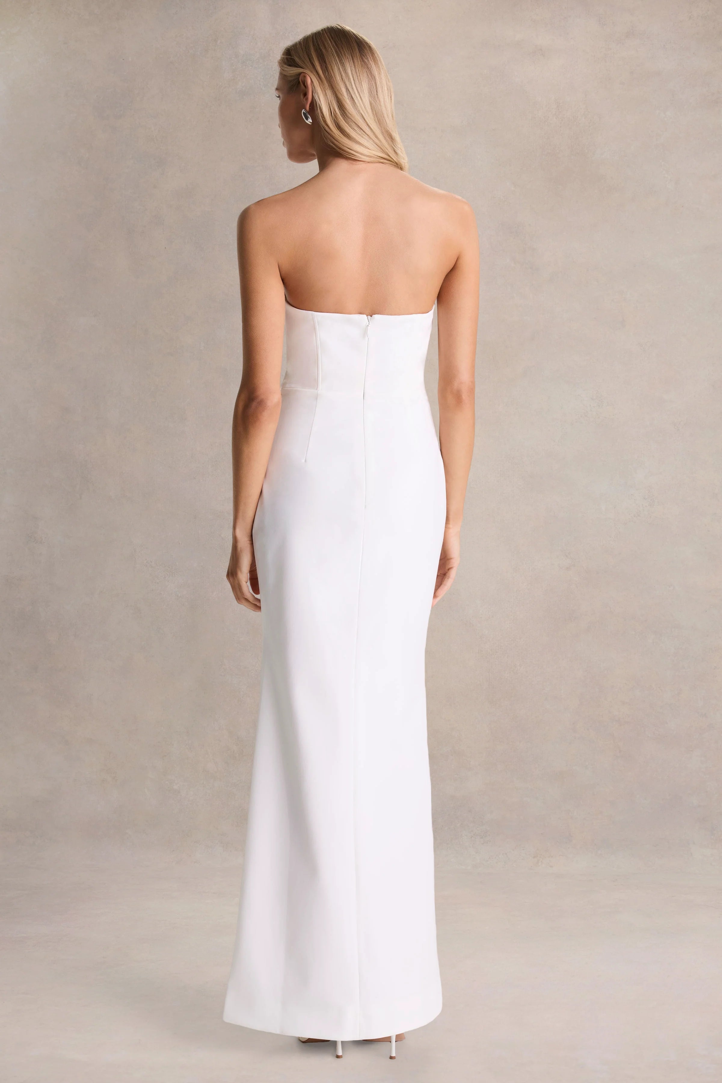 Dreamy Whispers Cream Strapless Ruffle Split Maxi Dress
