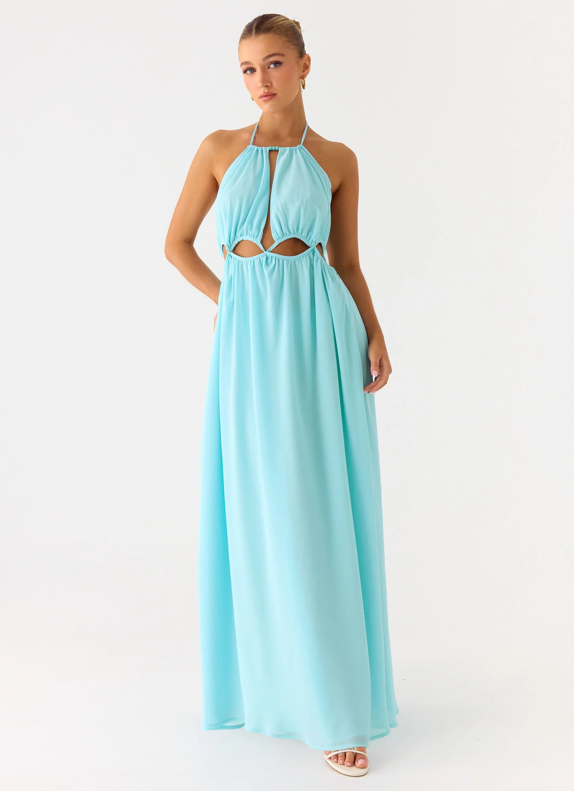 Ardenzelle Chiffon Halter Neck Maxi Dress Turquoise