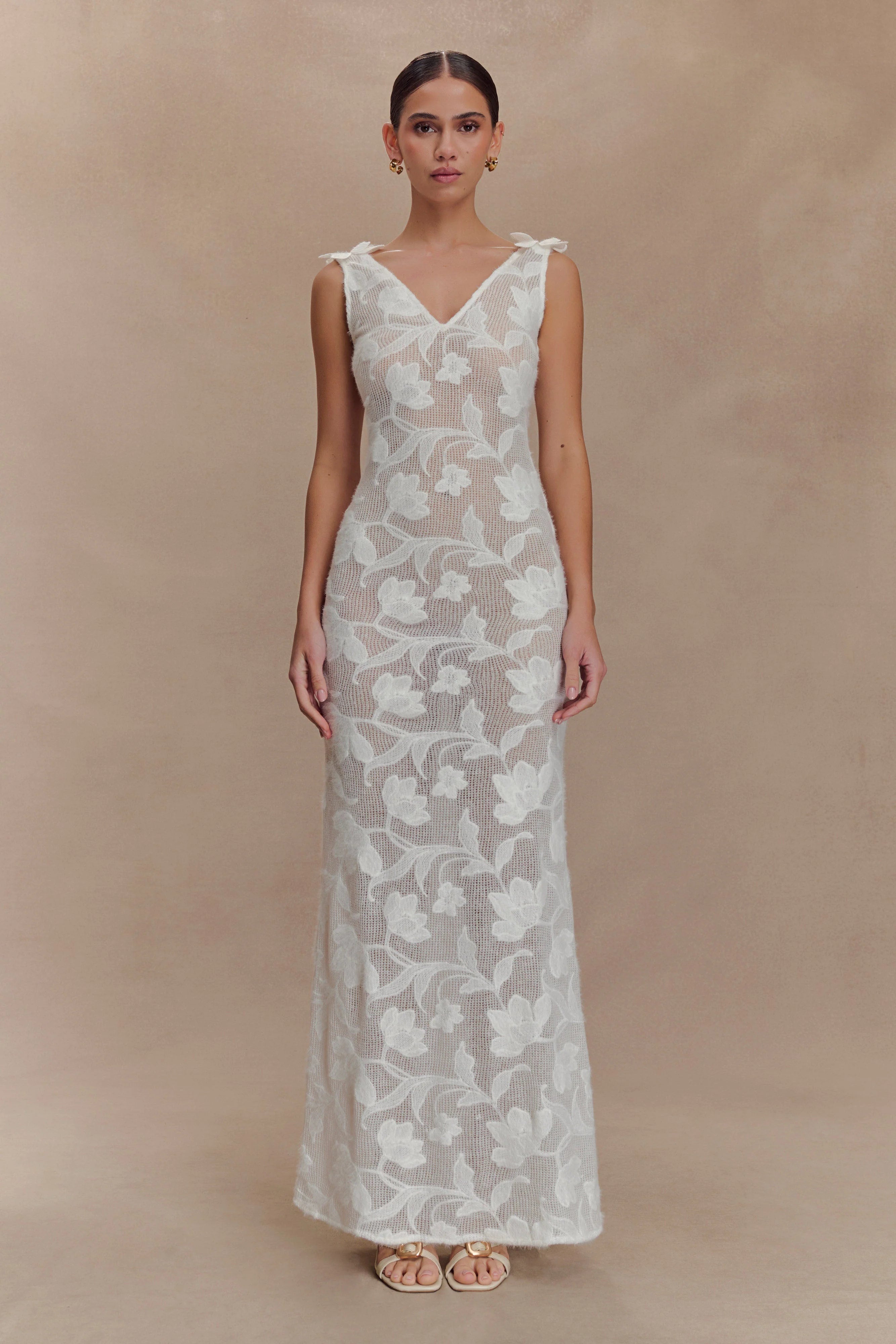 Cornelia Floral Sheer Maxi Dress Ivory