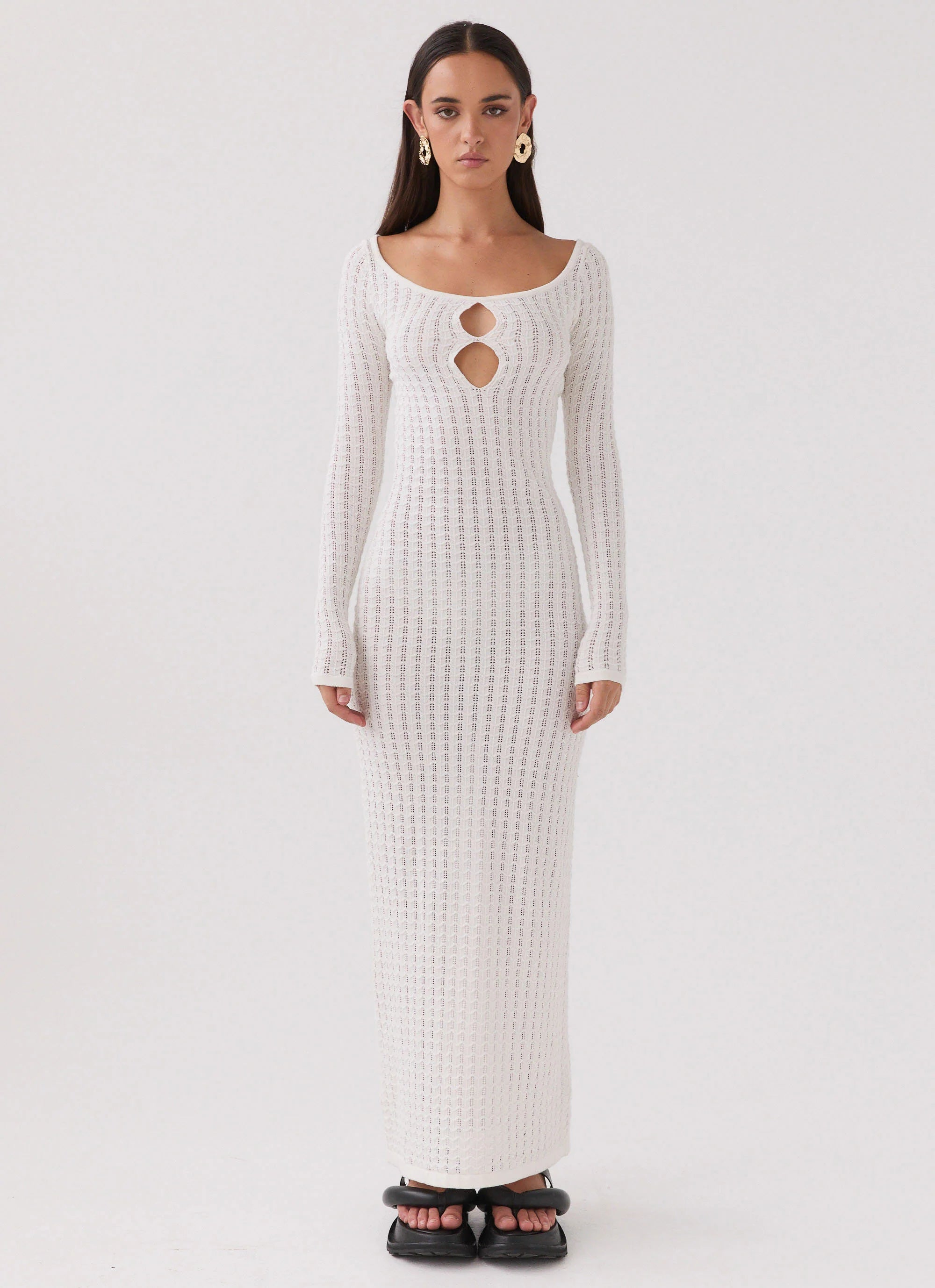Crystal Cascade Knit Maxi Dress White