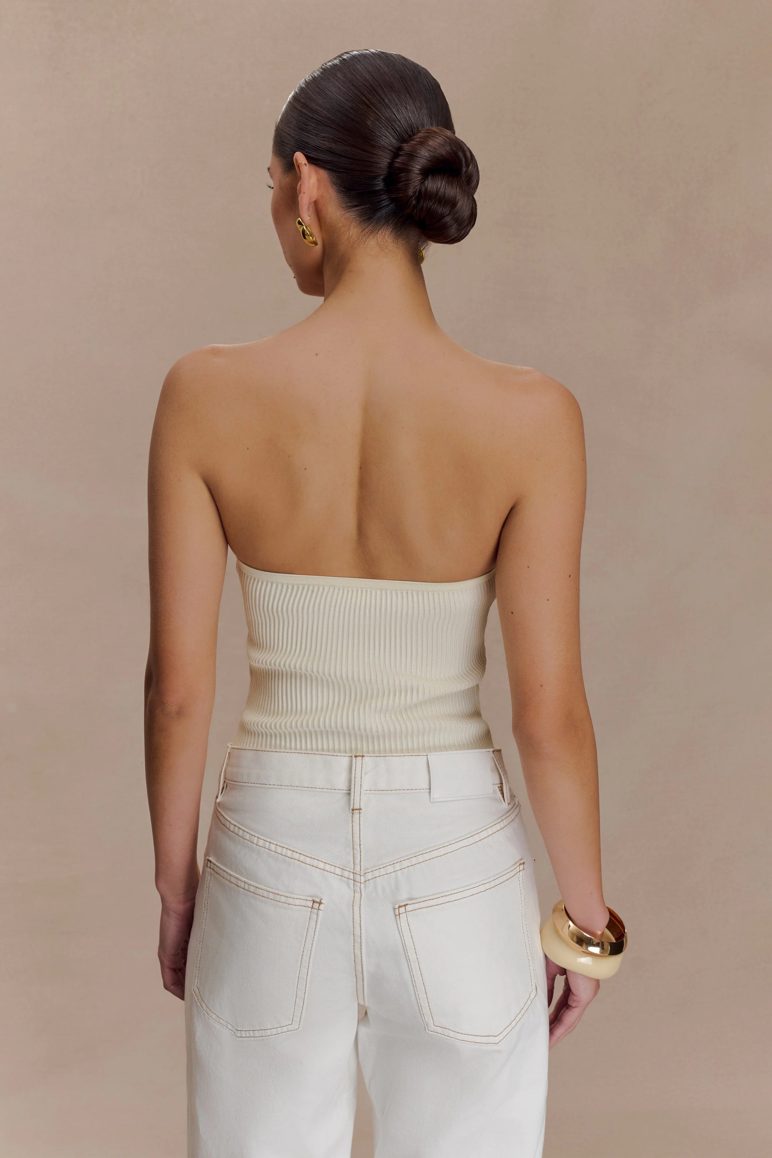 Elodie Strapless Cupped Knit Top Ivory