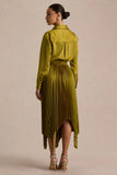 Naxos Olive Satin Shirt Maxi Dress With Pleated Skirt