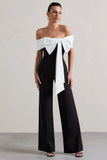 Bower Black Bardot Straight Leg Jumpsuit With Bow