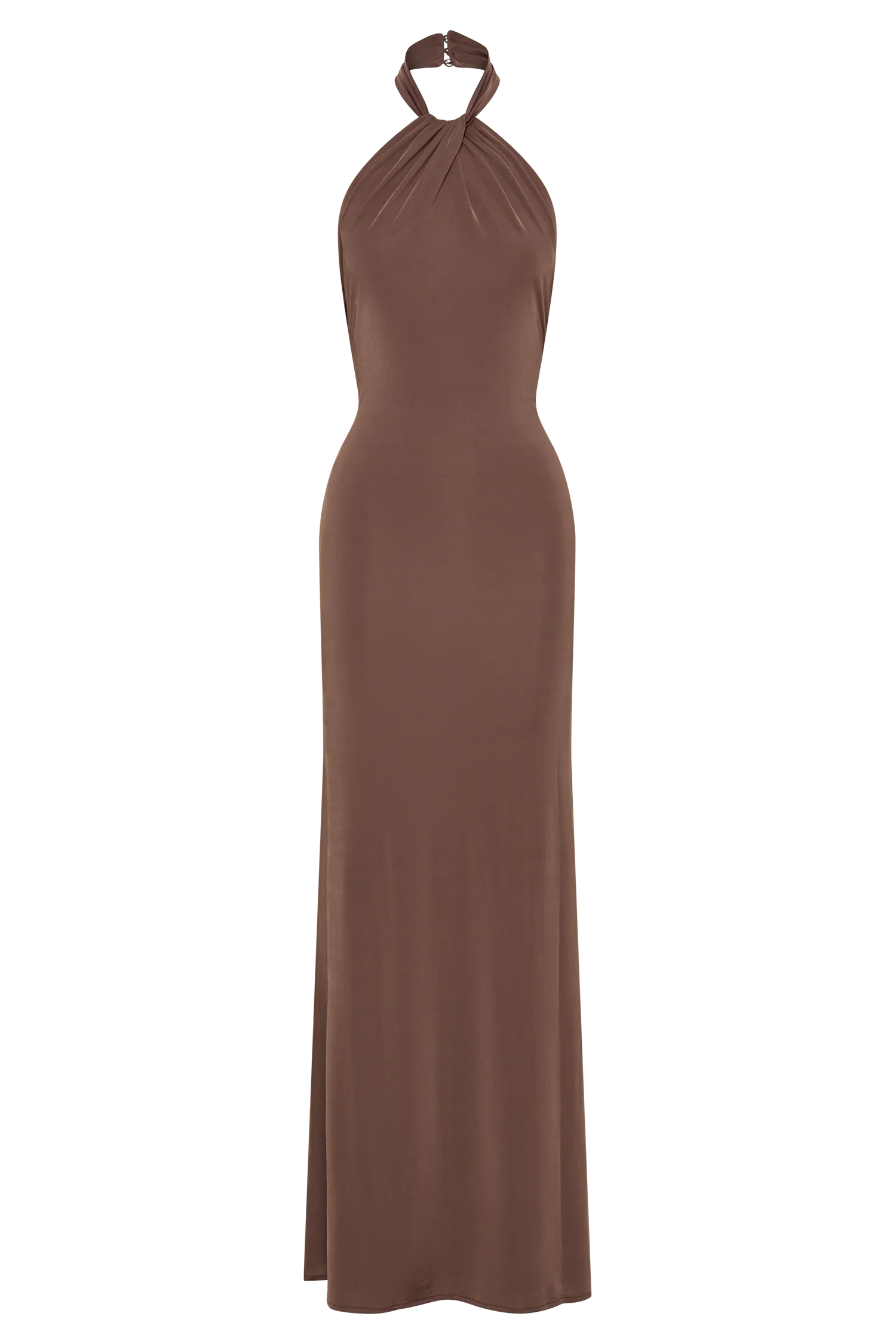 Elyna Slinky Halter Maxi Dress Chocolate