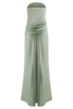 Jasmine Strapless Satin Maxi Dress - Sage