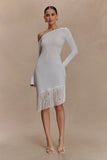 Kayden Fringe Off Shoulder Knit Mini Dress Ivory