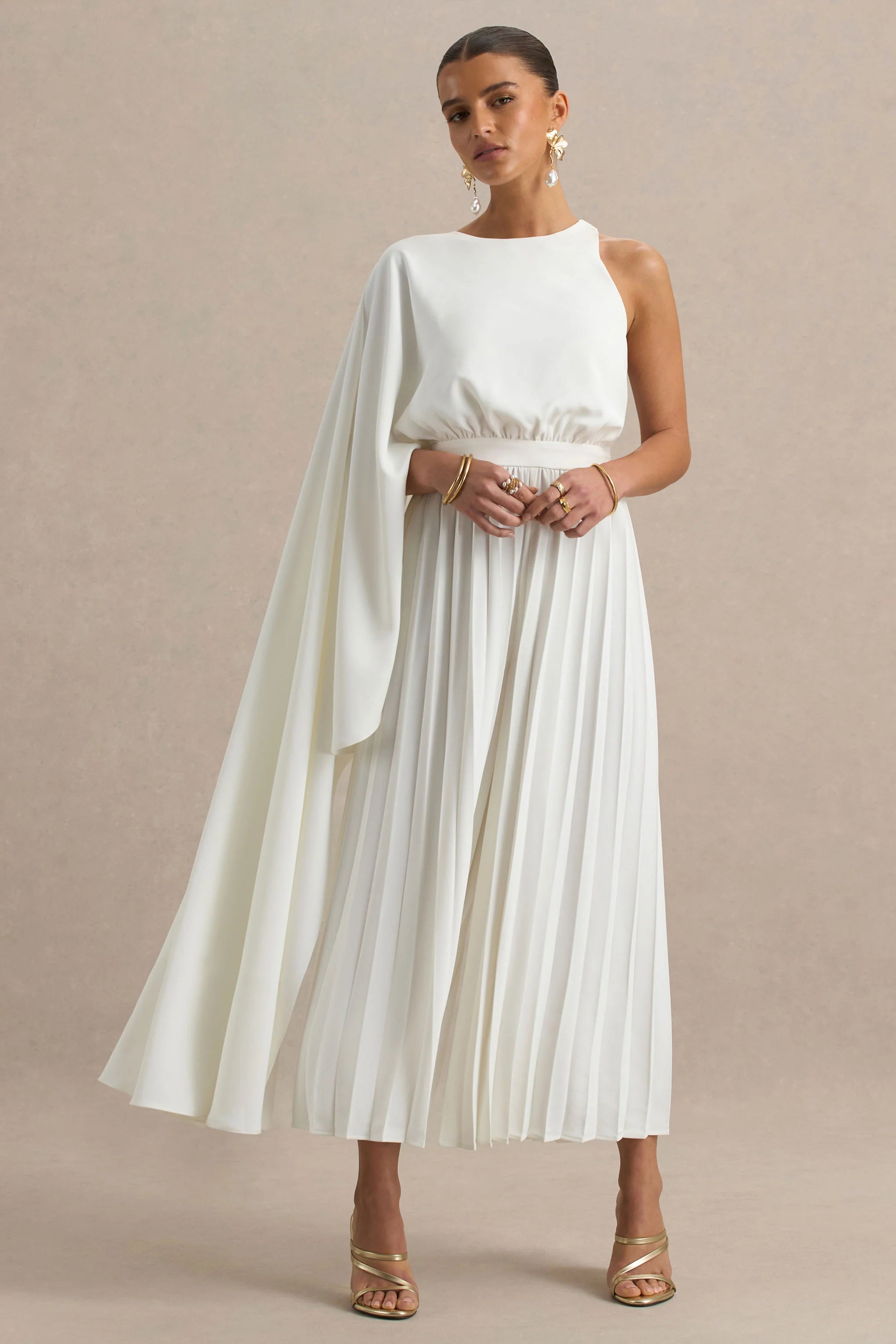 Paradise White Cape Sleeve Jumpsuit
