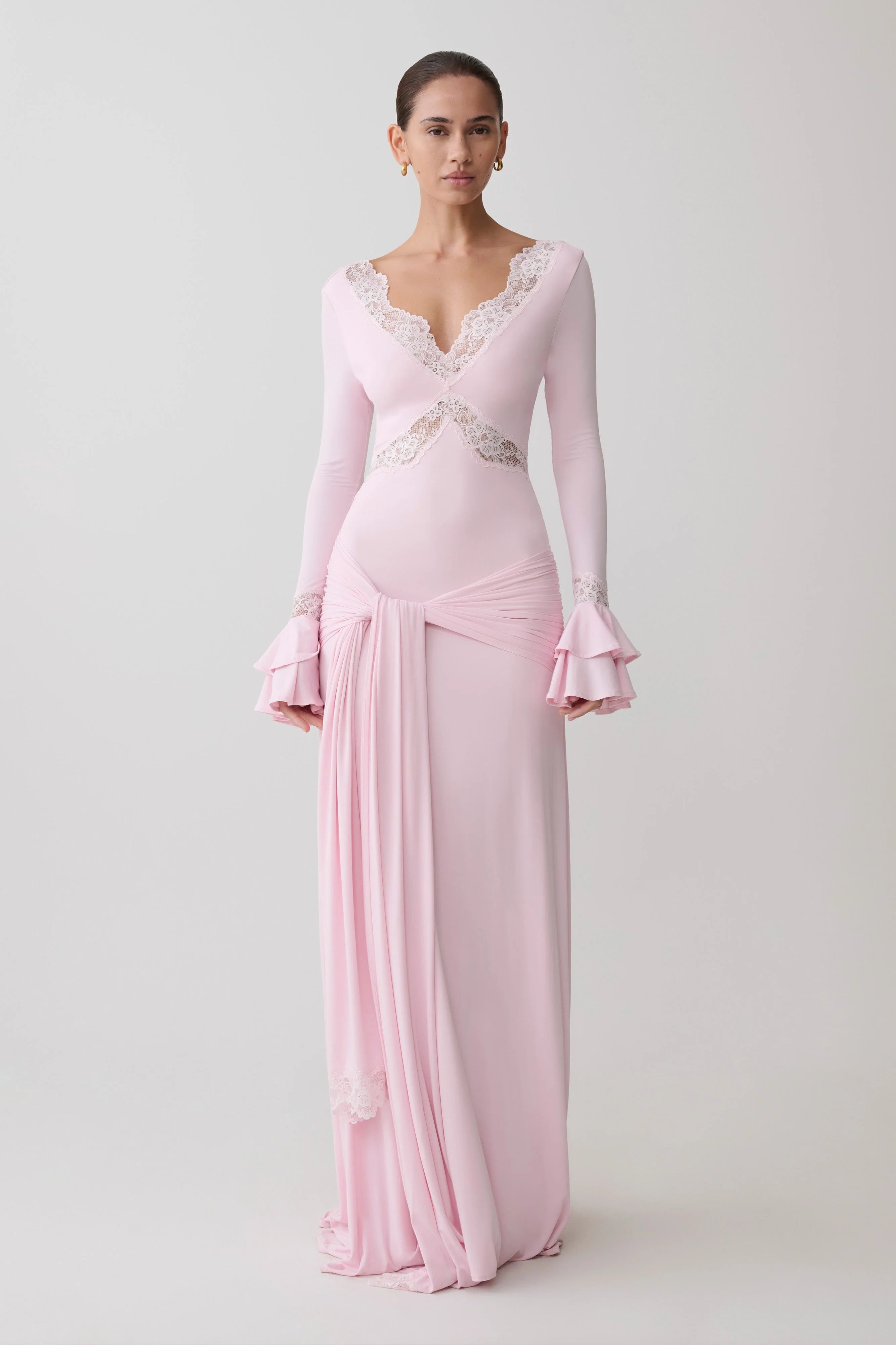 Electra Slinky Lace Maxi Dress Ballet Pink