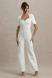 Simone White Sweetheart Short Sleeve Wide Leg Jumpsuit