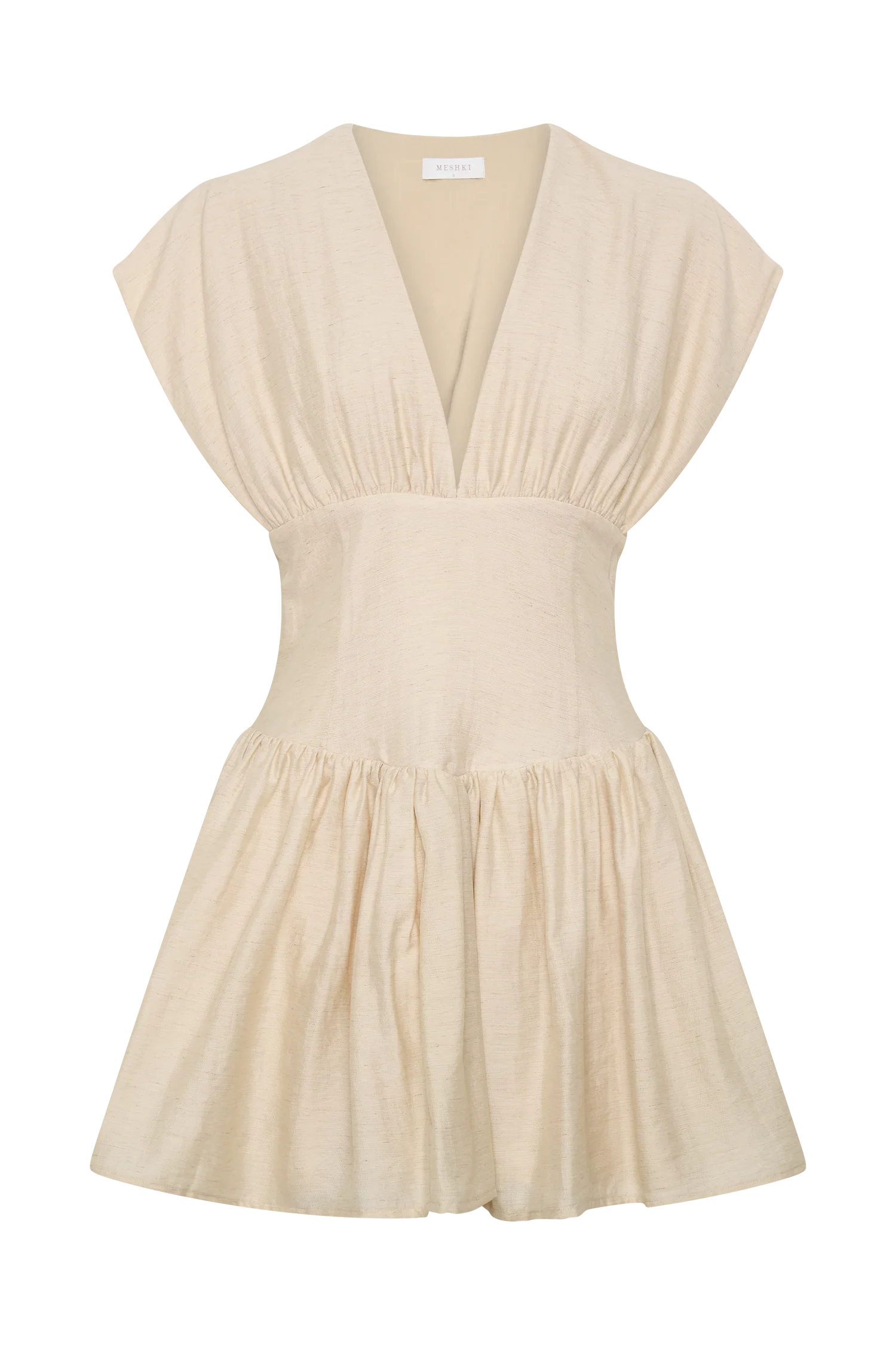 Arabella Cinched Waist Linen Mini Dress Natural