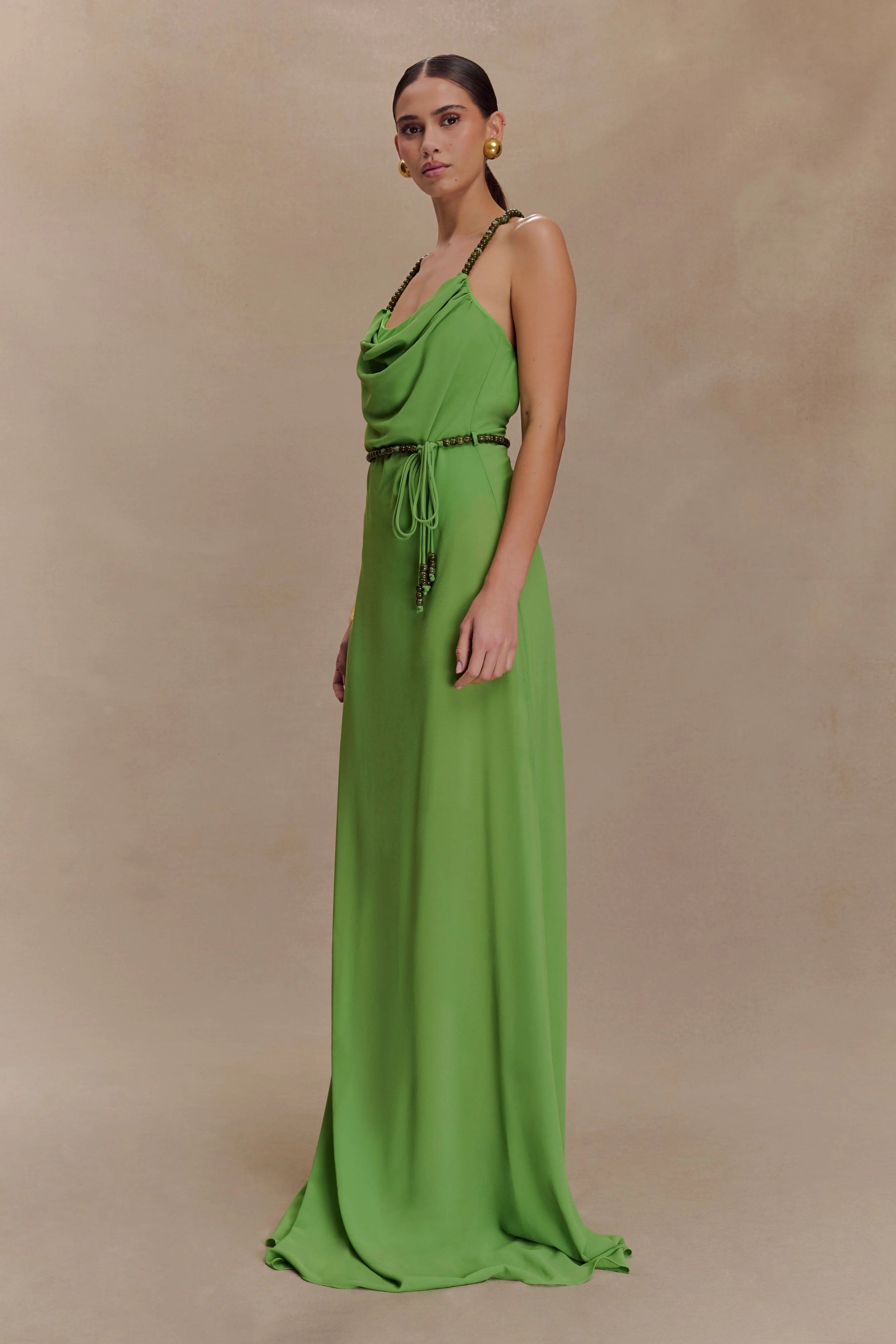 Elaine Chiffon Beaded Maxi Dress Green