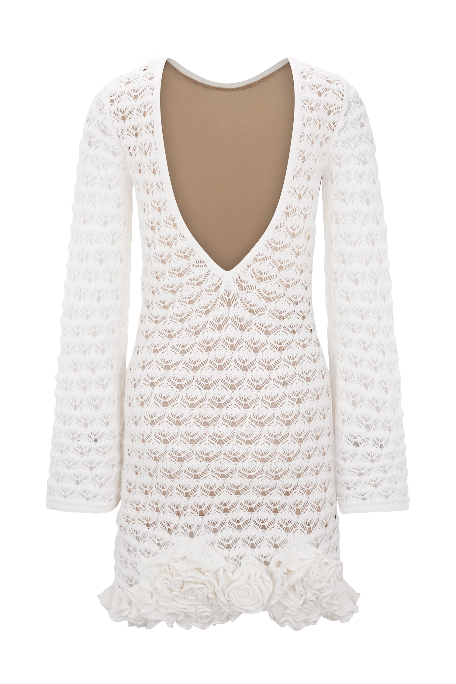 Aileen Ruffle Crochet Mini Dress Ivory