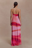 Amaya Strapless Chiffon Maxi Dress Pink Sunset Print