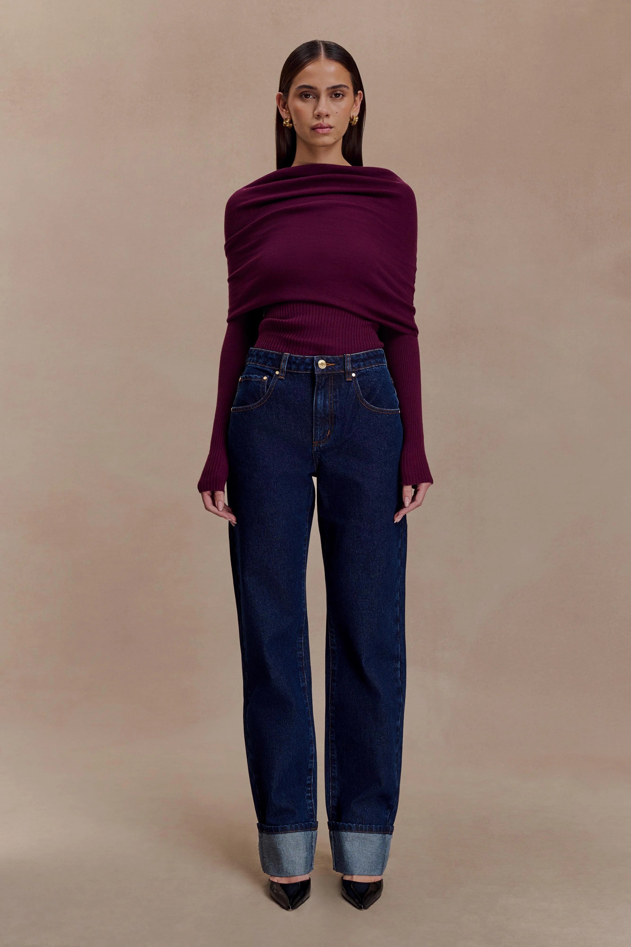 Kirralee Straight Leg Cuffed Jeans Indigo Blue
