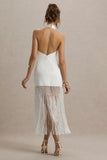 Fiametta Ecru Linen Halter Neck Fringe Maxi Dress