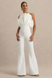 Riga White Ruffled Asymmetric Jumpsuit