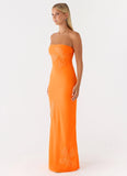 Sassafras Beaded Flower Strapless Maxi Dress Orange
