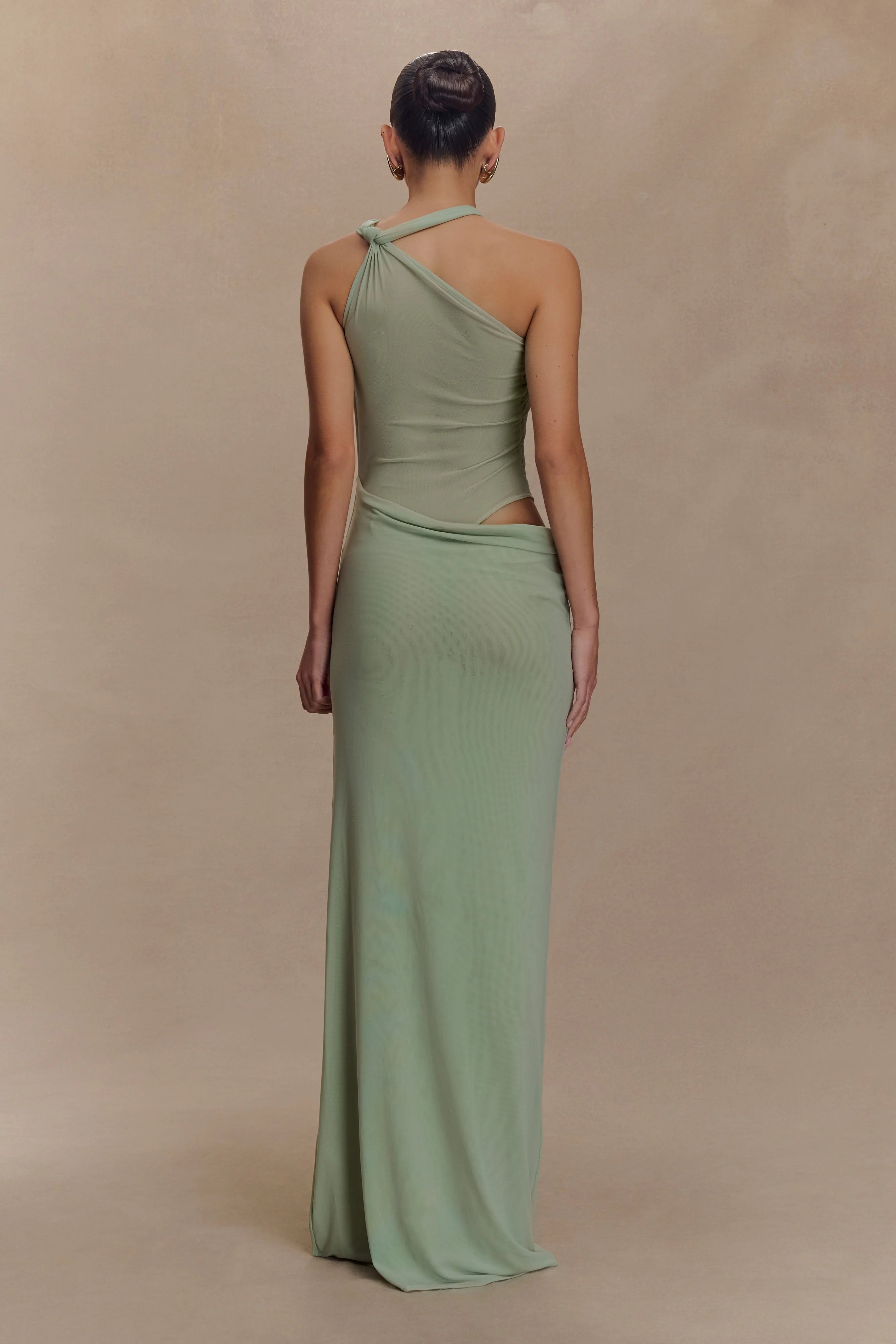 Edwina Knotted Mesh Maxi Dress Sage