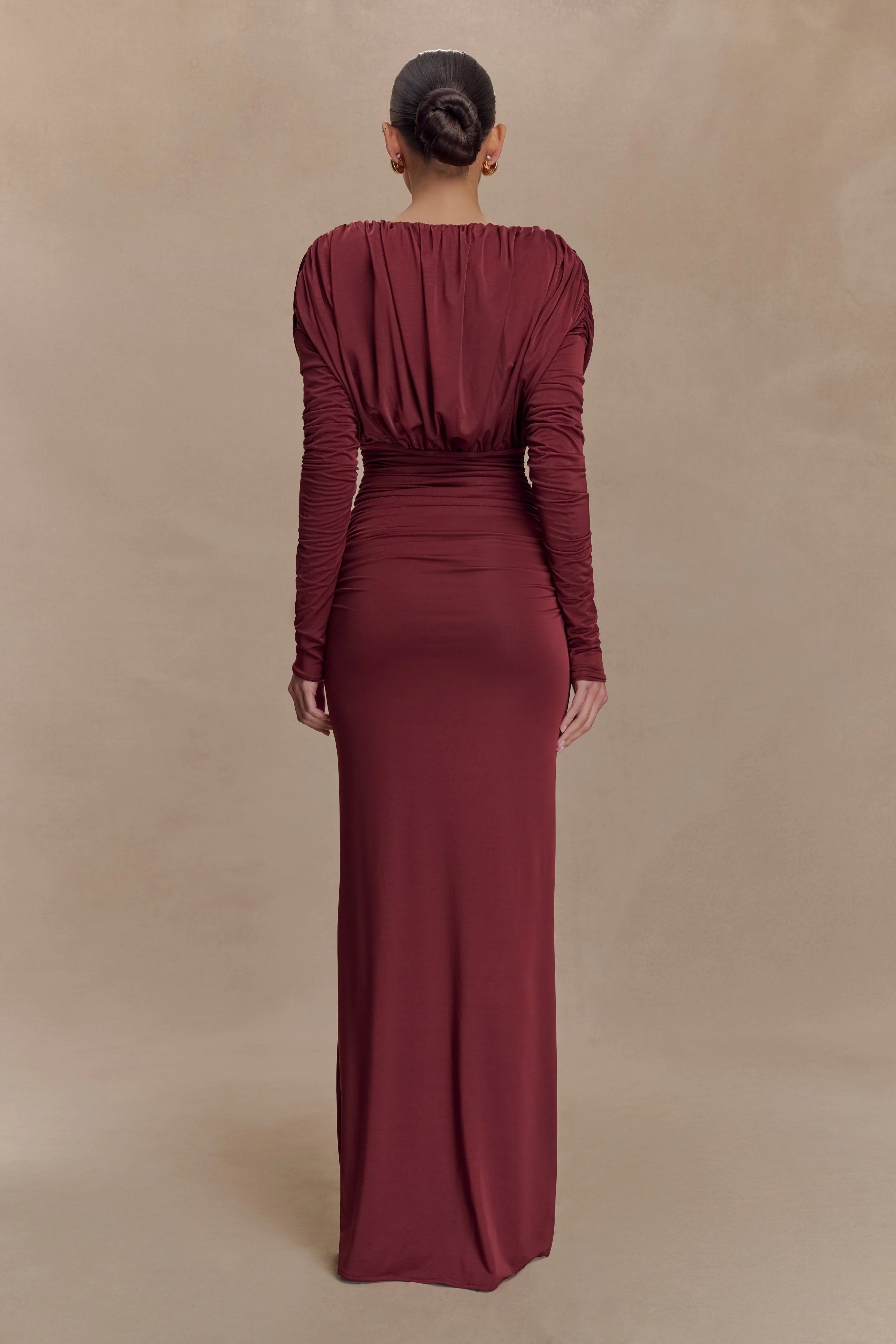 Hayden Long Sleeve Plunge Maxi Dress Wine