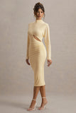Pandora Pale Lemon Long Sleeve Maxi Dress With Cut Out