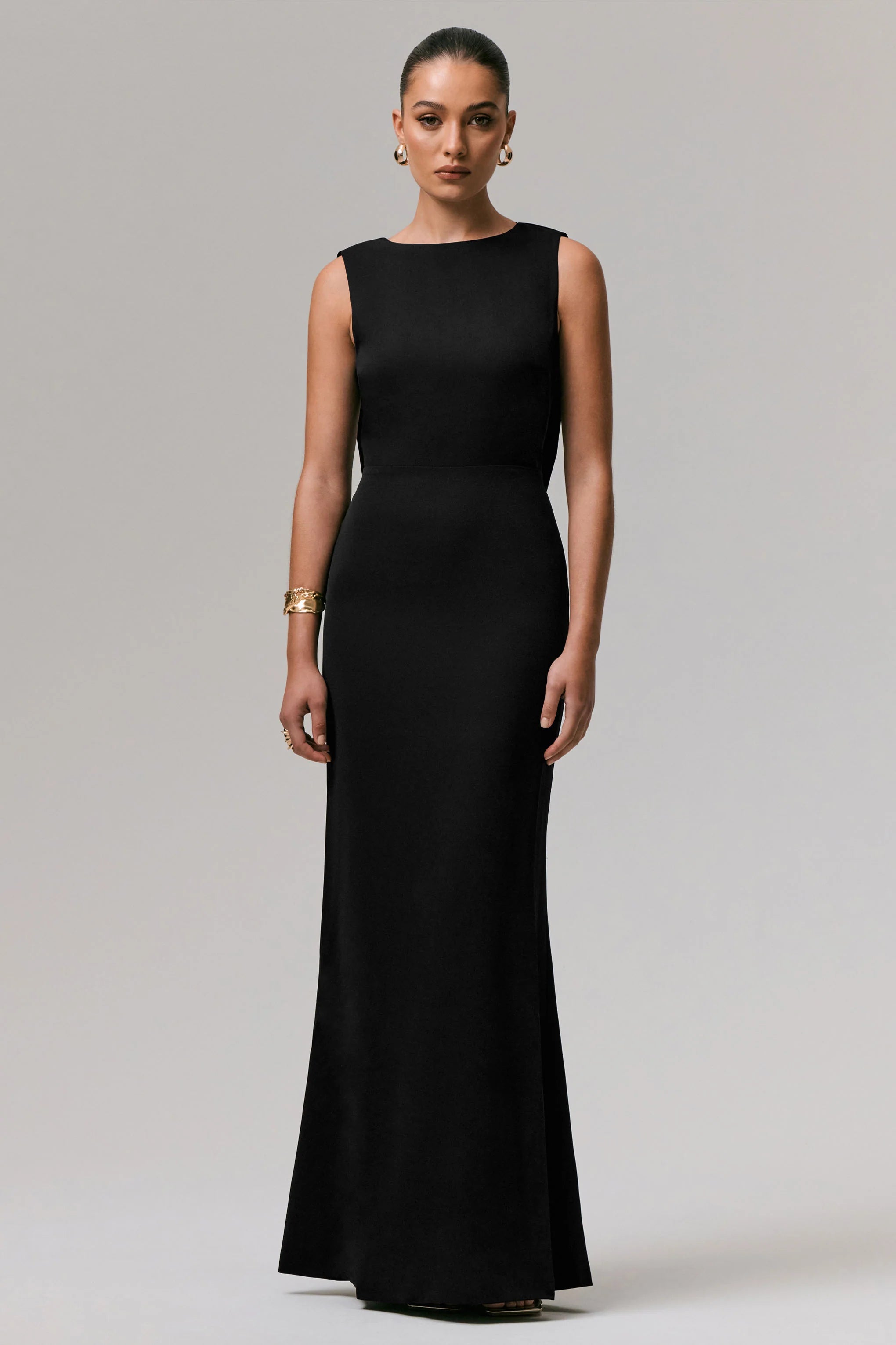 Maxie Black Round Neck Maxi Dress With Back Detail