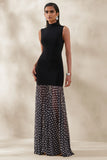 Felina Black High Neck Maxi Dress With Sheer Skirt