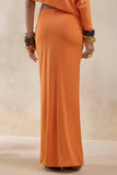 Marlena Orange Twisted Split Maxi Skirt