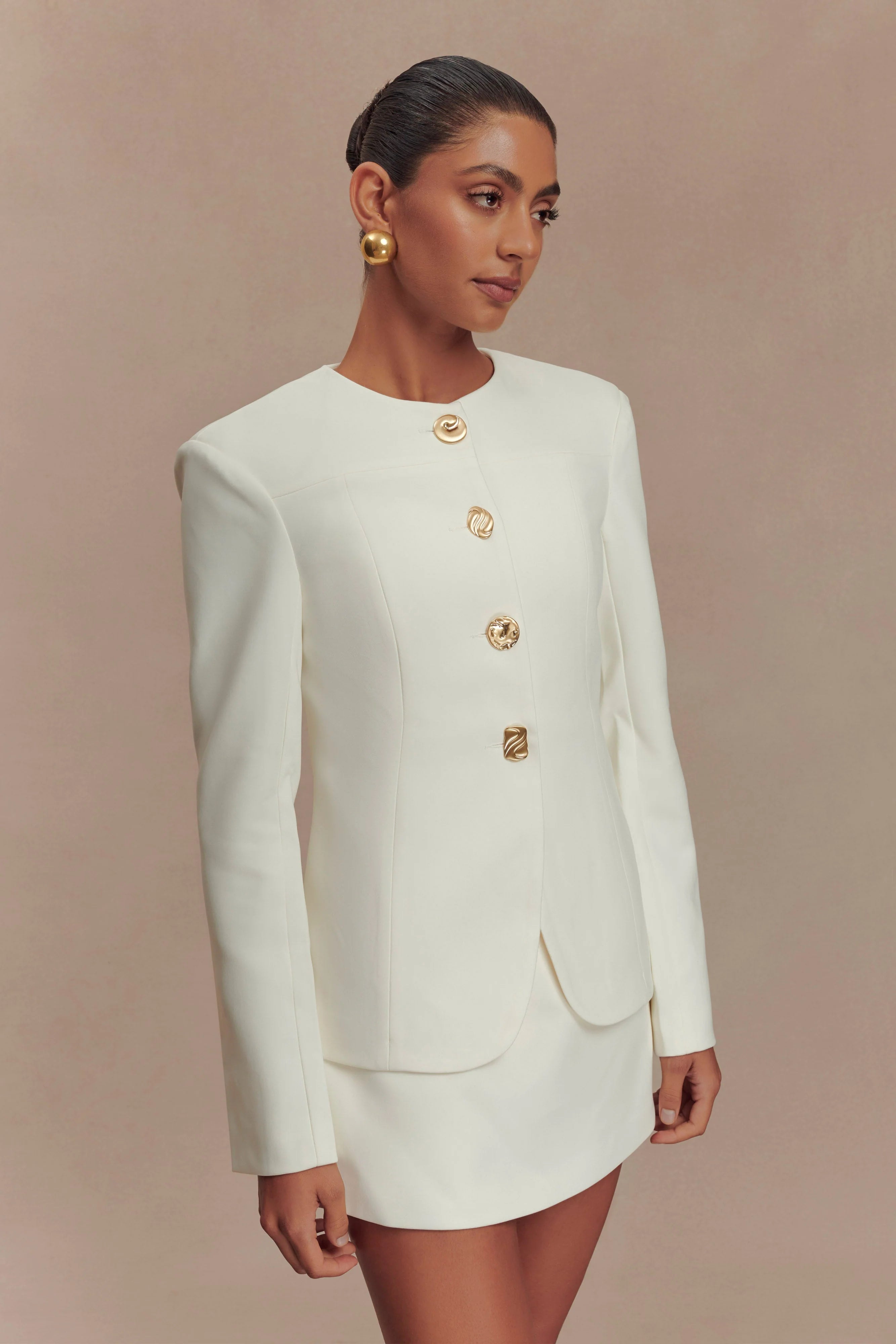 Asia Mixed Button Blazer Ivory