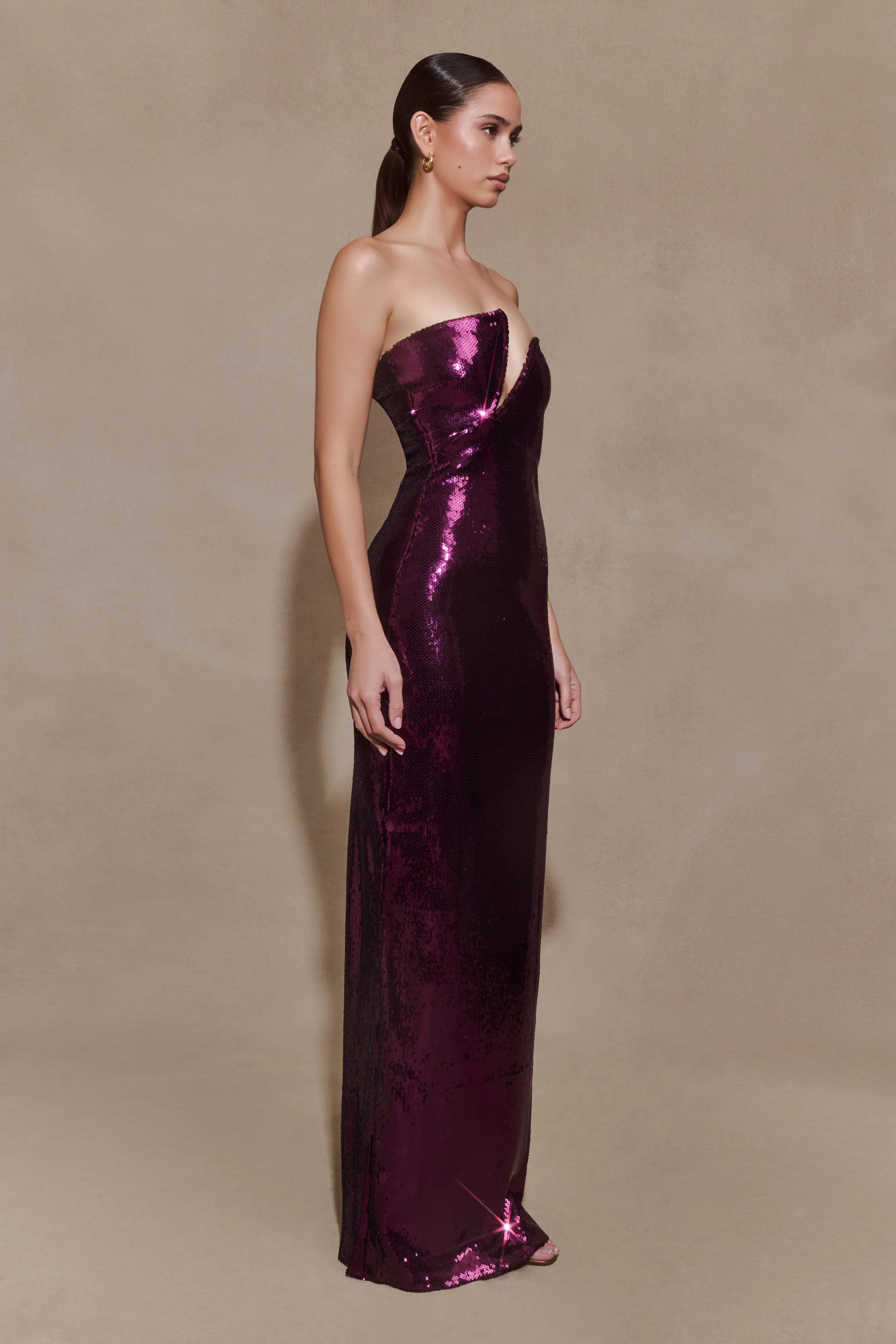 Winston Strapless Sequin Maxi Dress Plum