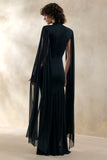 Chantelle Black High Neck Maxi Dress With Drop Waist And Cape Sleeves