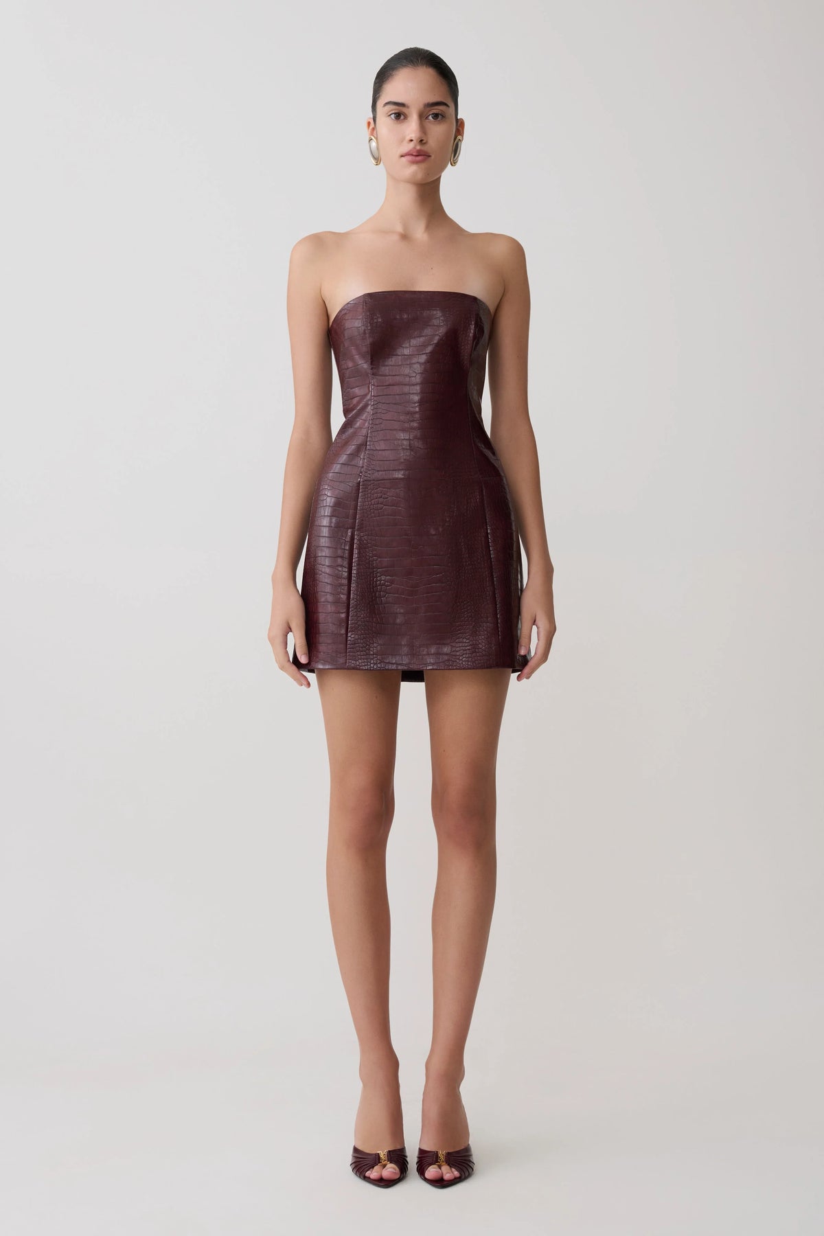 Anouk Faux Leather Strapless Mini Dress Merlot