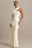 Dawn Cream High Neck Maxi Dress With One Long Cape Sleeve