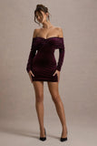 Gilda Port Velvet Bardot Long Sleeve Mini Dress