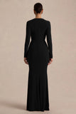 Command Black Plunge Neck Maxi Dress With Front High Split