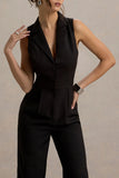 Trixie Black Plunge Neck Tailored Jumpsuit