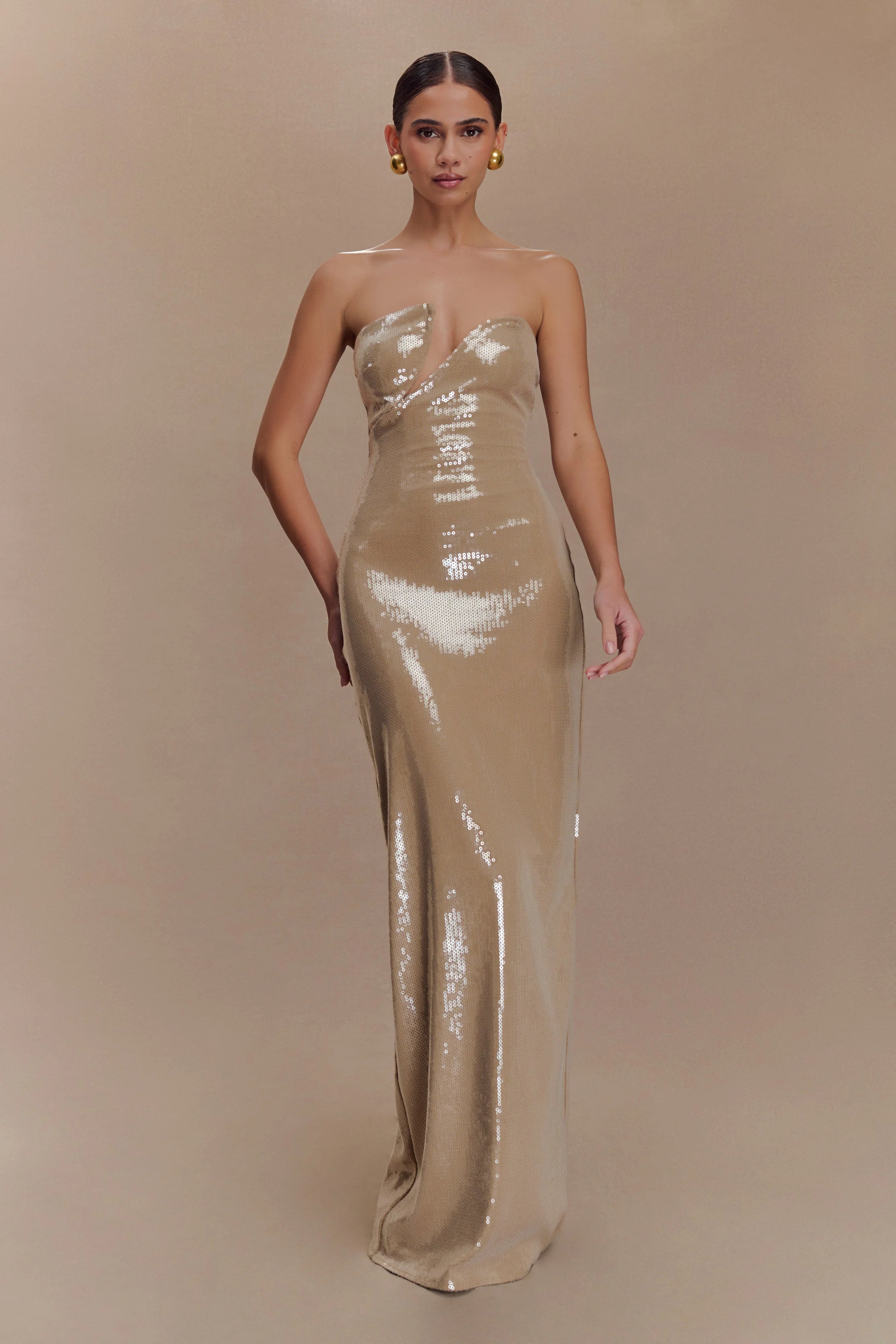 Winston Strapless Sequin Maxi Dress Taupe