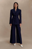 Jacqueline Pleated Wide Leg Pants Navy Pinstripe