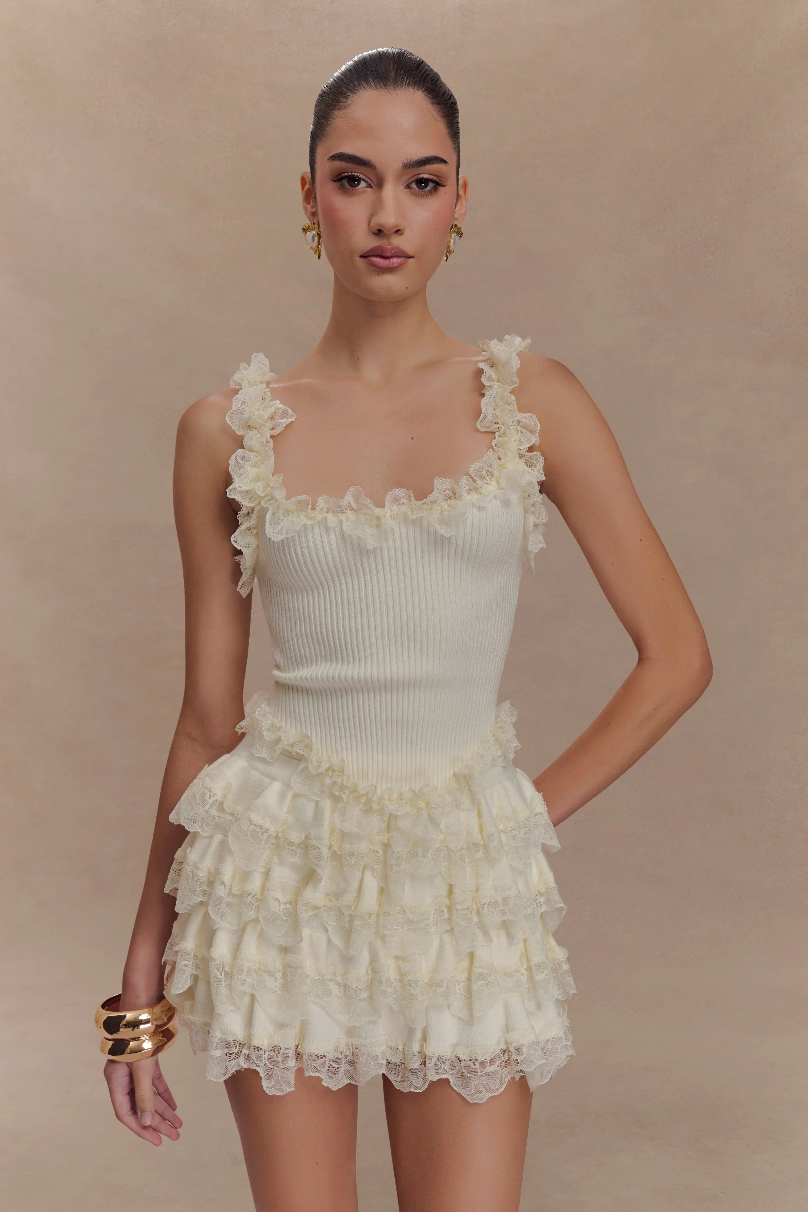 Margaret Lace Ruffle Mini Skort Cream