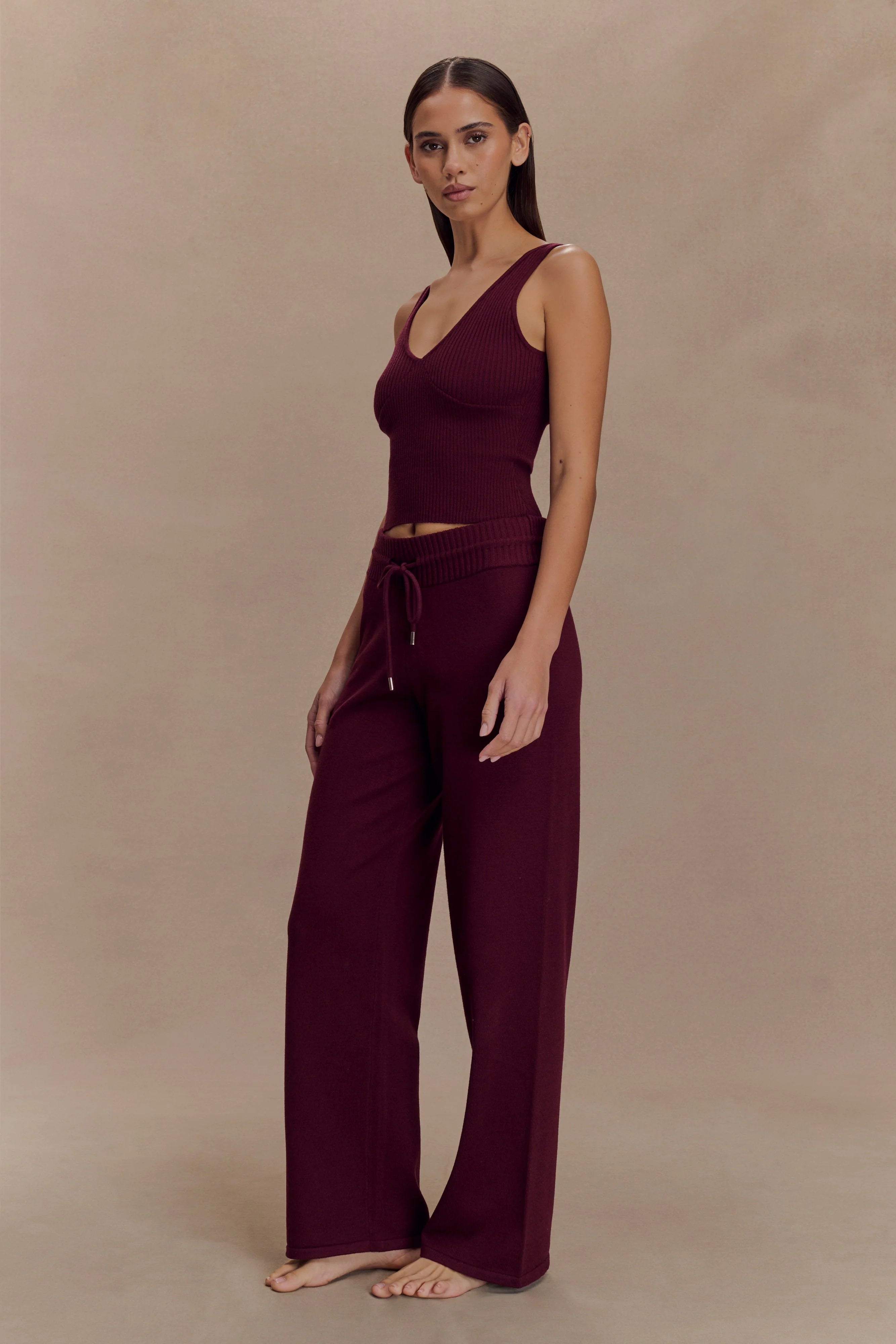 Natalya Ribbed Knit Cami Top Merlot