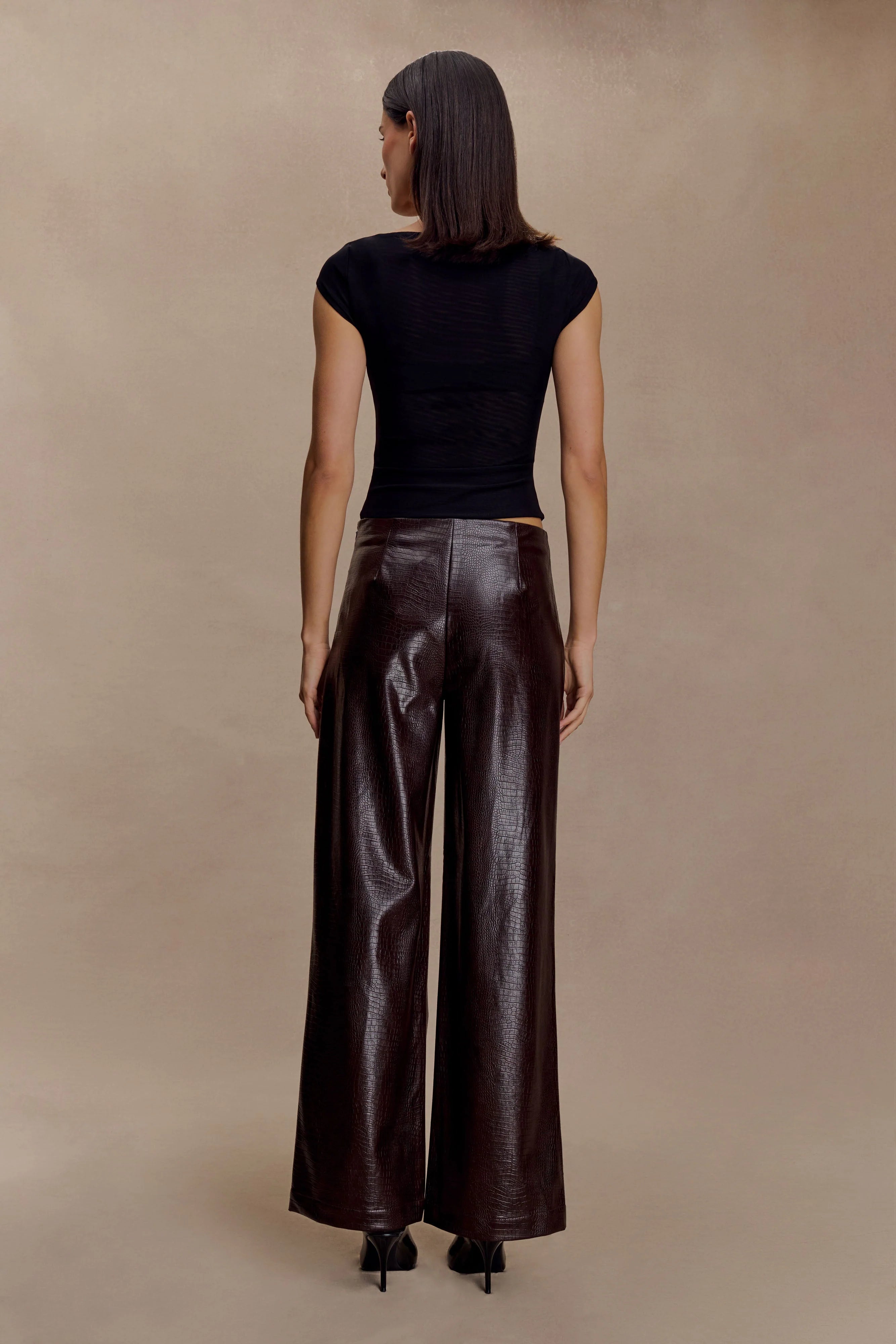 Henry Croc Faux Leather Straight Leg Pants Dark Chocolate