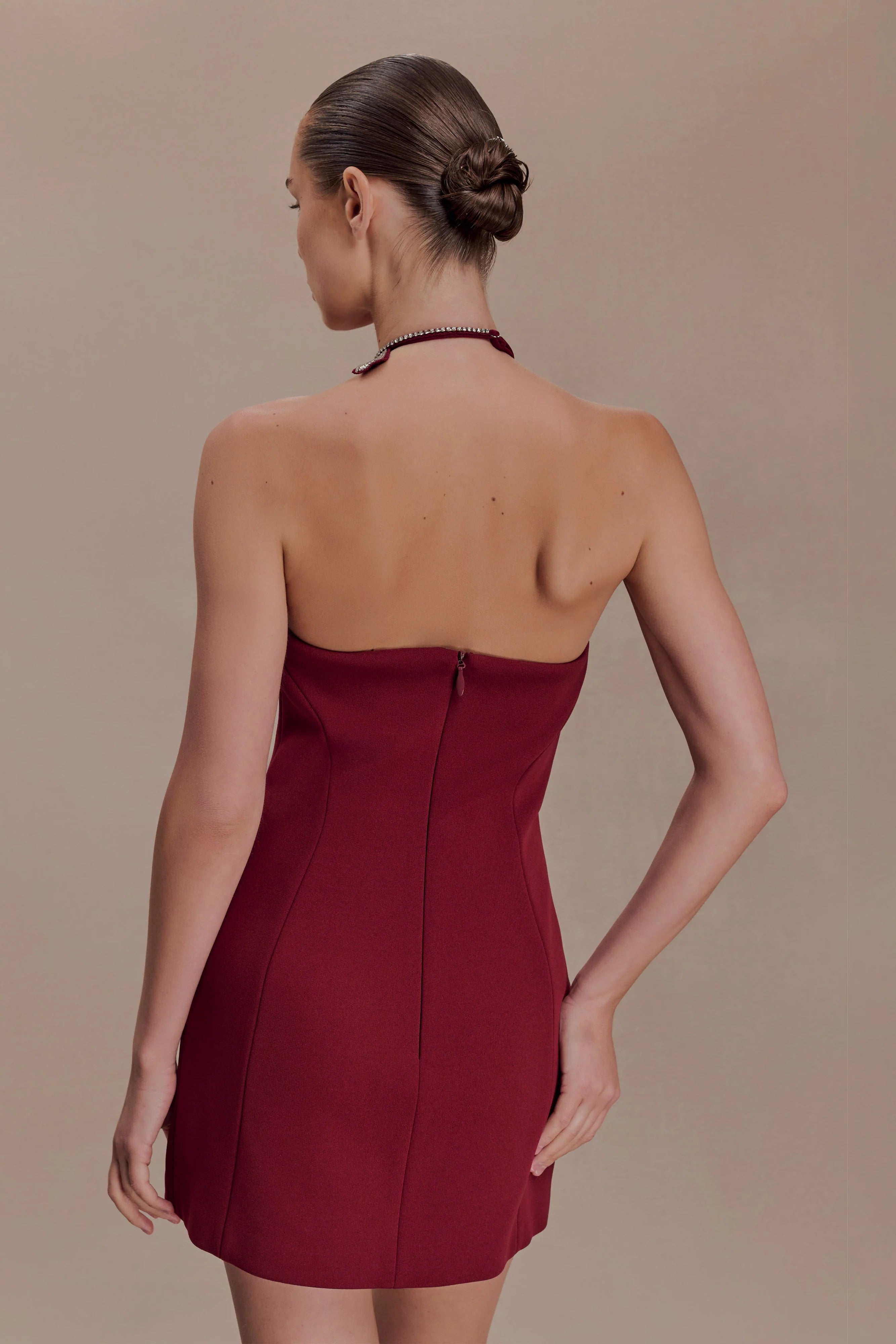 Nathalie Halter Neck Floral Mini Dress Merlot