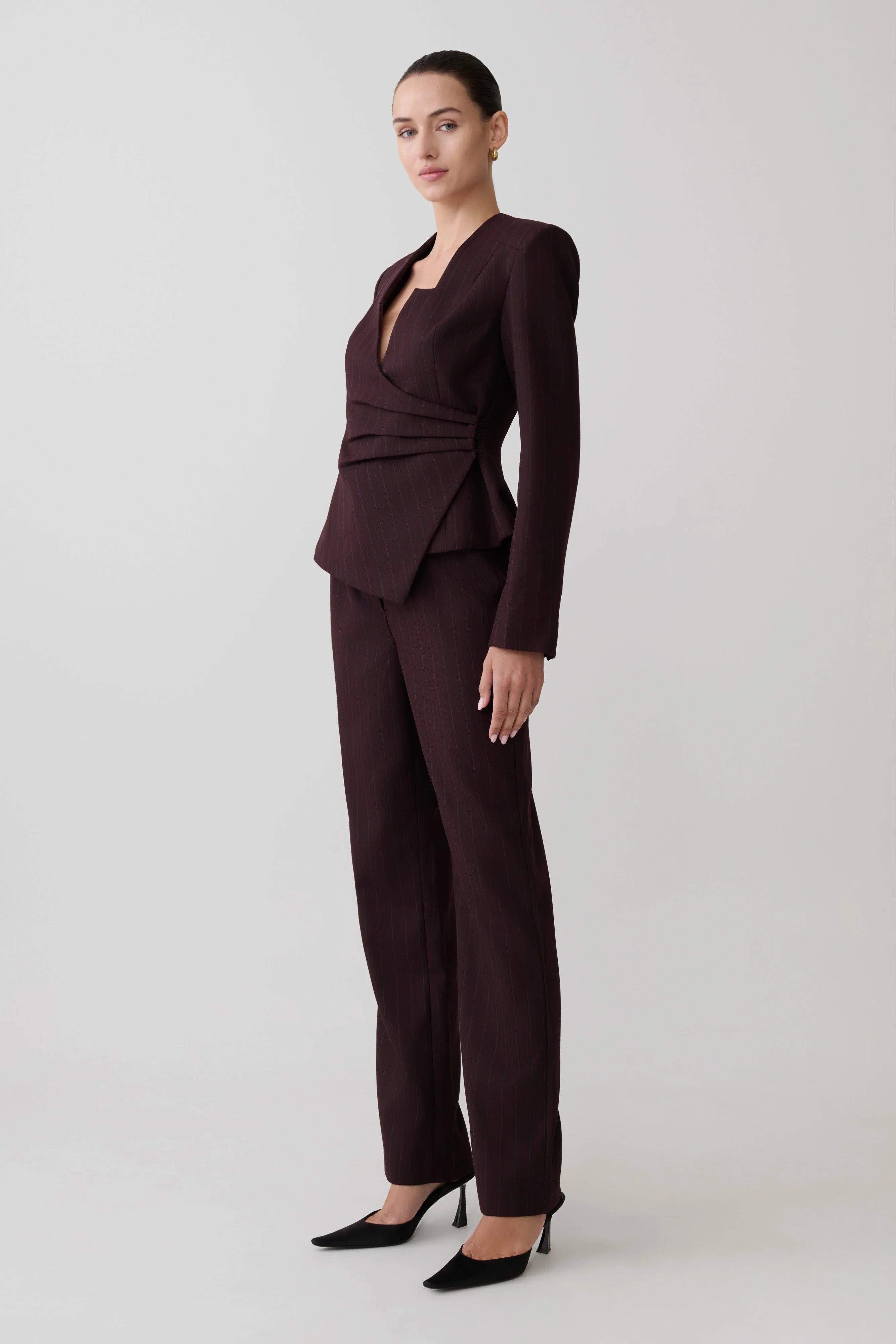 Agatha Straight Leg Suiting Pants Plum Pinstripe