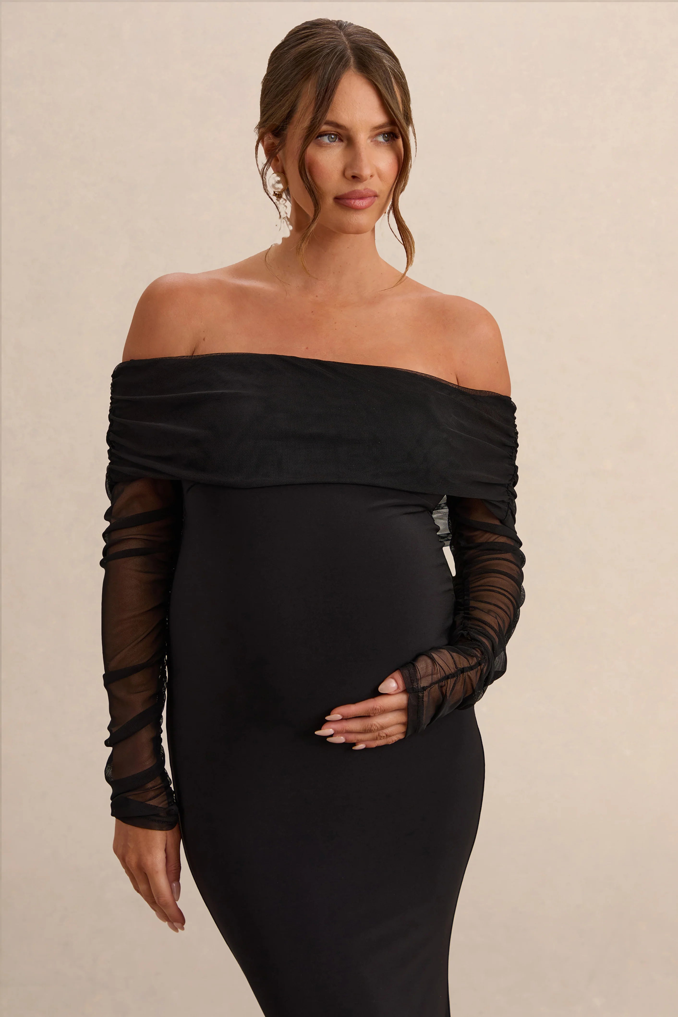 Pretty Perfect Black Maternity Bardot Neck Maxi Dress