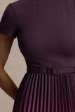 Libby Burgundy Ombre Woven High Neck Midi Dress With Pleated Detailing