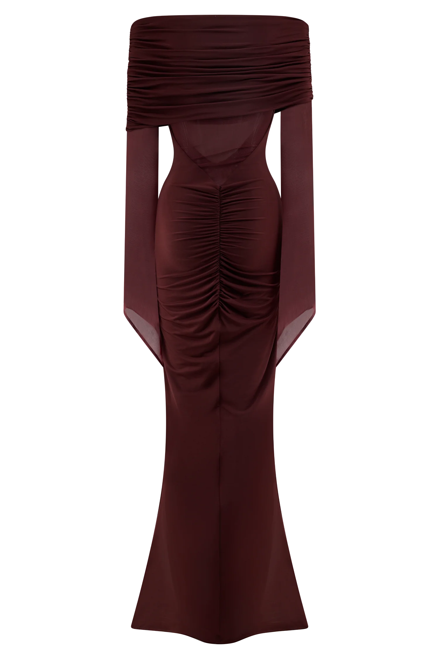Kaitlin One Shoulder Slinky And Mesh Maxi Dress Burgundy