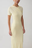 Junie Cross Over Neck Slinky Maxi Dress Lemon