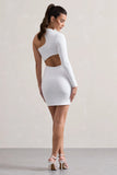 Euphoric Mono Print Bodycon One Sleeve Mini Dress
